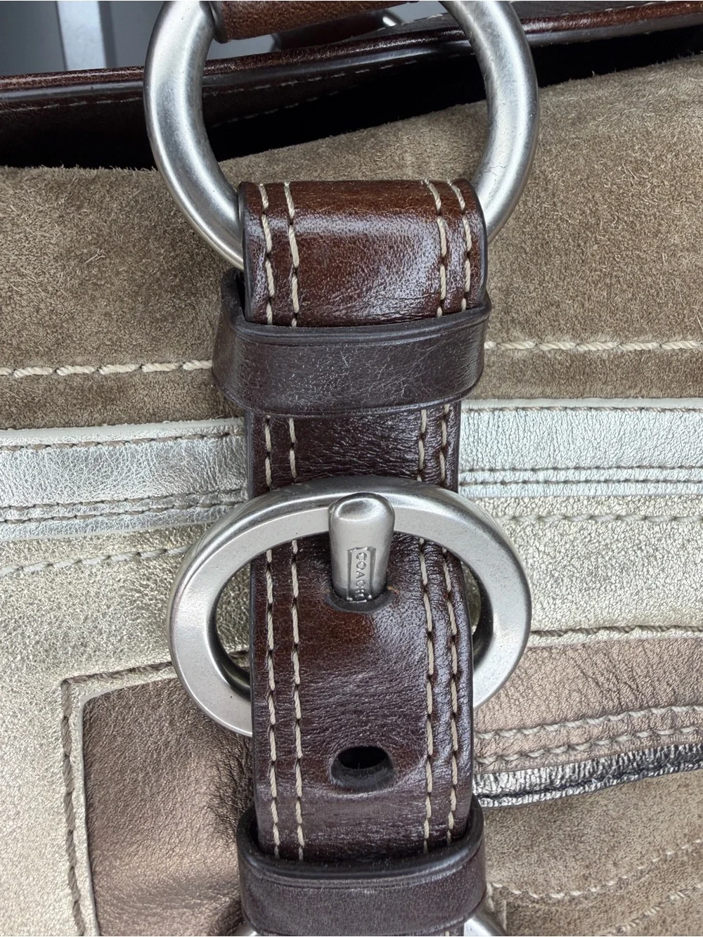 Vintage Coach Rare Suede Patchwork Leather Satchel Y2K Shoulder Bag Brown